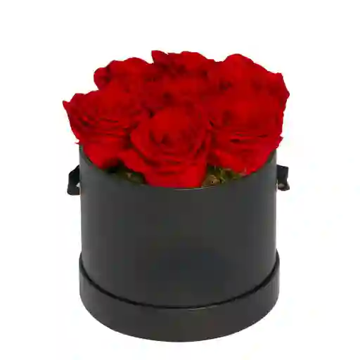 Caja Top Cilíndrica Negra Premium Con Rosas Mini Rojas