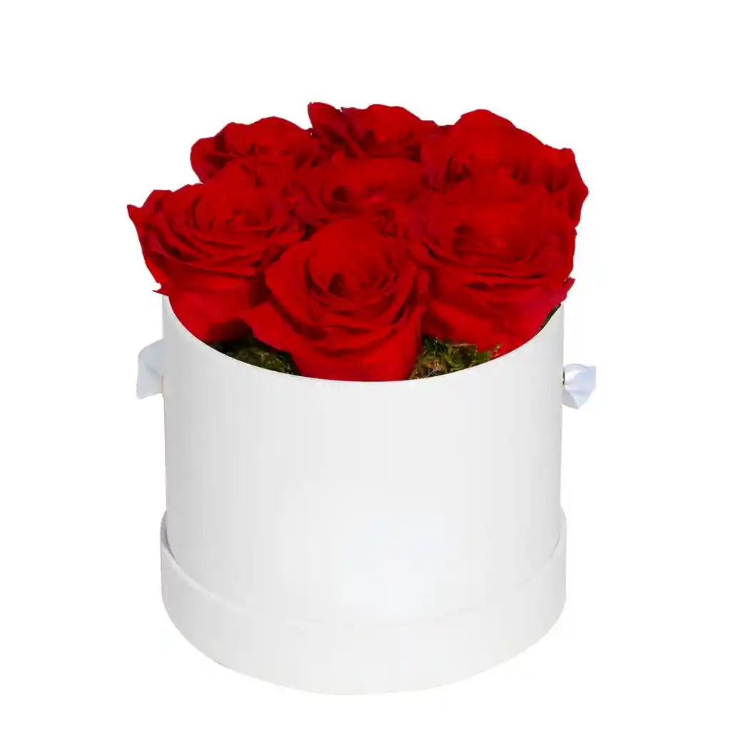 Caja Top Cilíndrica Blanca Premium Con Rosas Mini Rojas