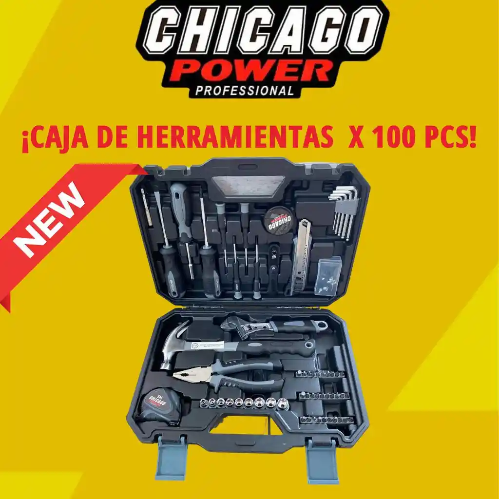 Caja De Herramientas 100 Piezas Chicago Power Gris