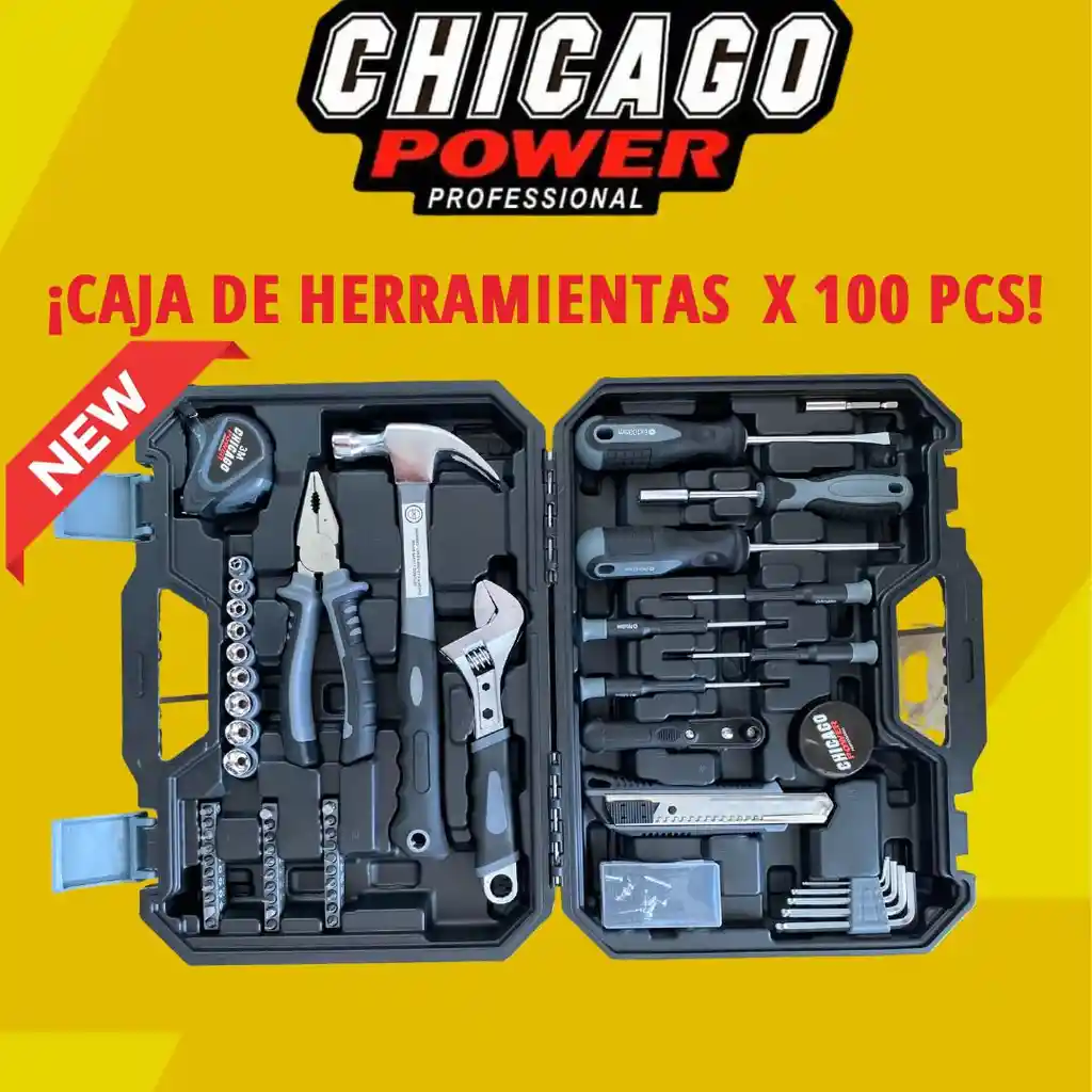 Caja De Herramientas 100 Piezas Chicago Power Gris