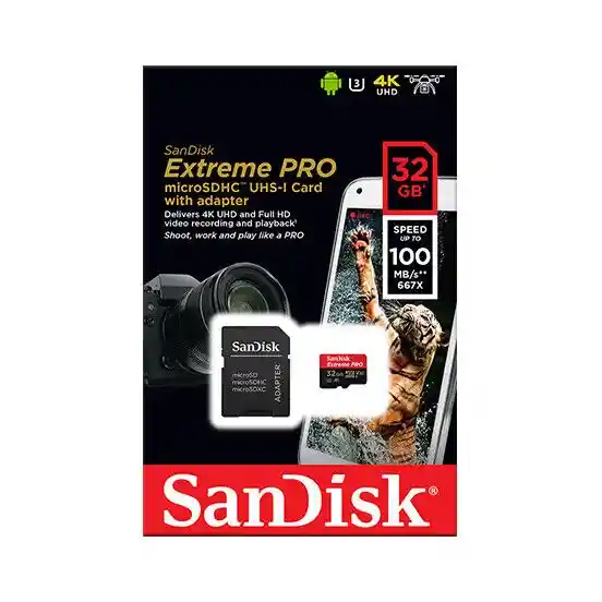 Memoria Micro Sd 32gb Sandisk Extreme Pro 4k U3 Sdhc Clase 10 V30 100mb/s Sdsqxcg-032g