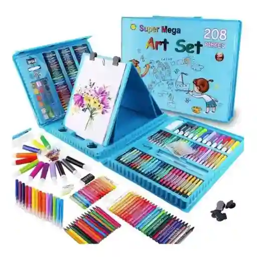 Set De Arte Niños Maleta 208 Piezas Dibujo Creativo Infantil - Azul