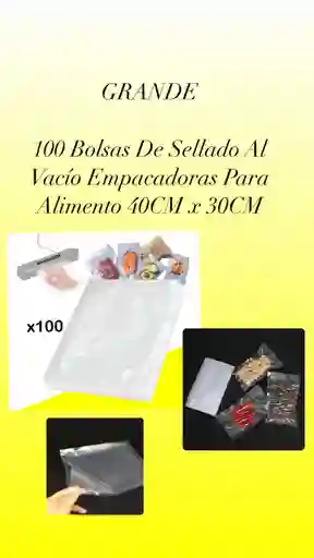 100 Bolsas De Sellado Al Vacío Empacadoras Para Alimento 40cm X 30cm