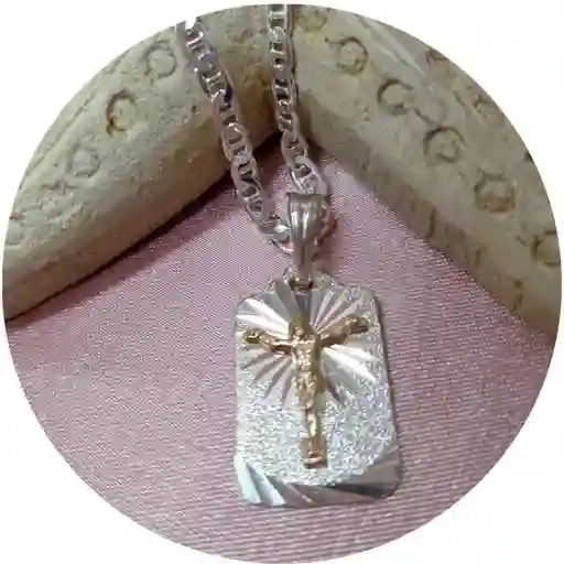 Cadena Marino Mas Dije Cuadrado Lamina Oro Y Plata Ley 925