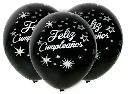 12 Unidades De Globo R12 Negro Feliz Cumpleaños