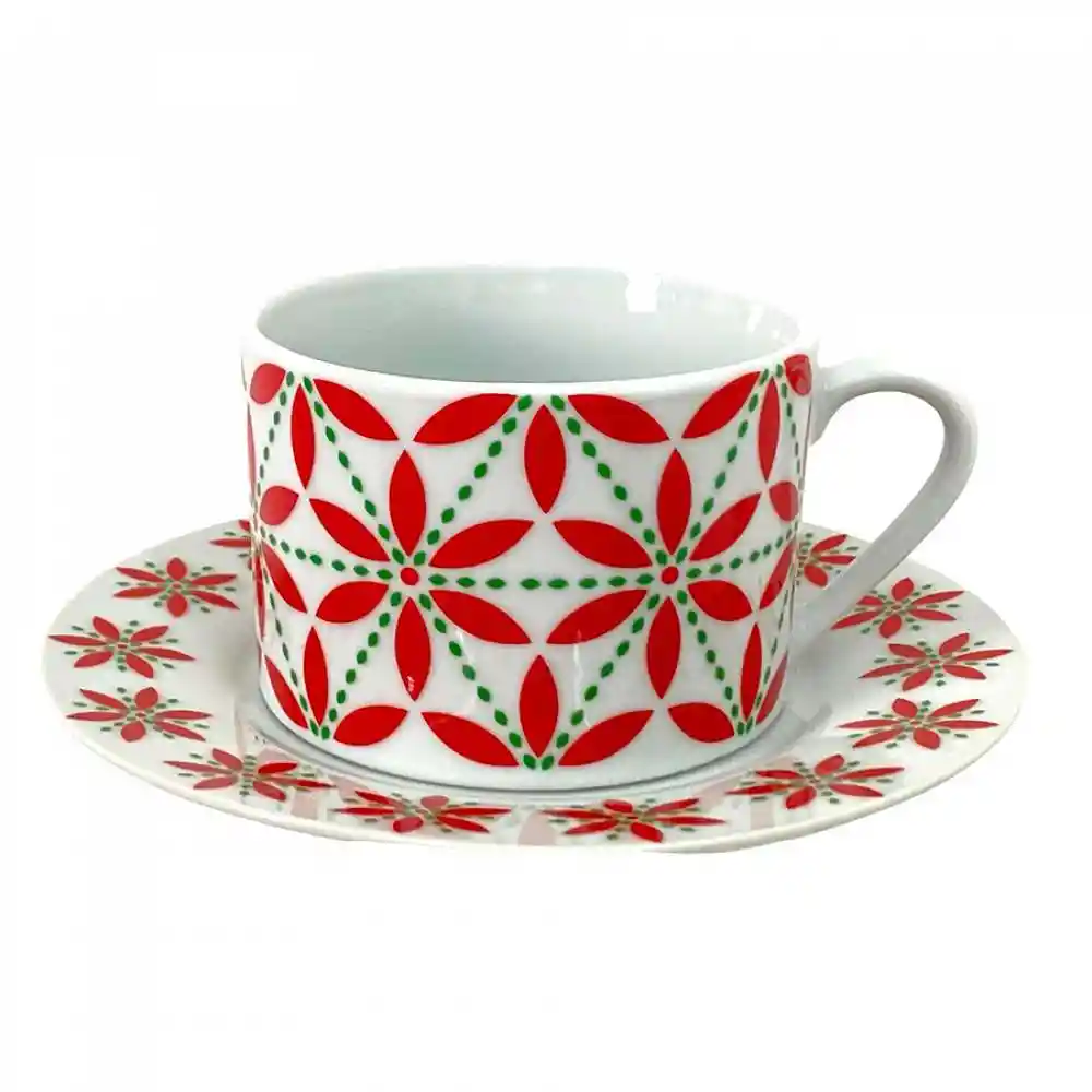 Taza Café 220ml + Plato Navidad 16 Pzs Poinsettia