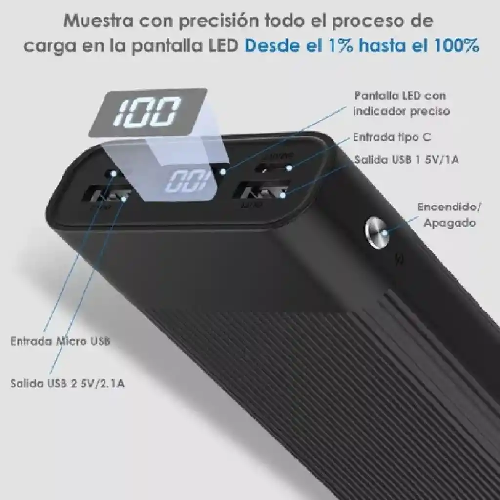 Power Bank Batería Portátil 20000mah - Carga Rápida 1hora