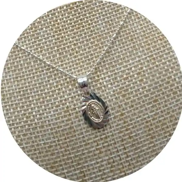 Cadena Mas Dije Ovalado Milagrosa Laminilla Oro Plataley 925