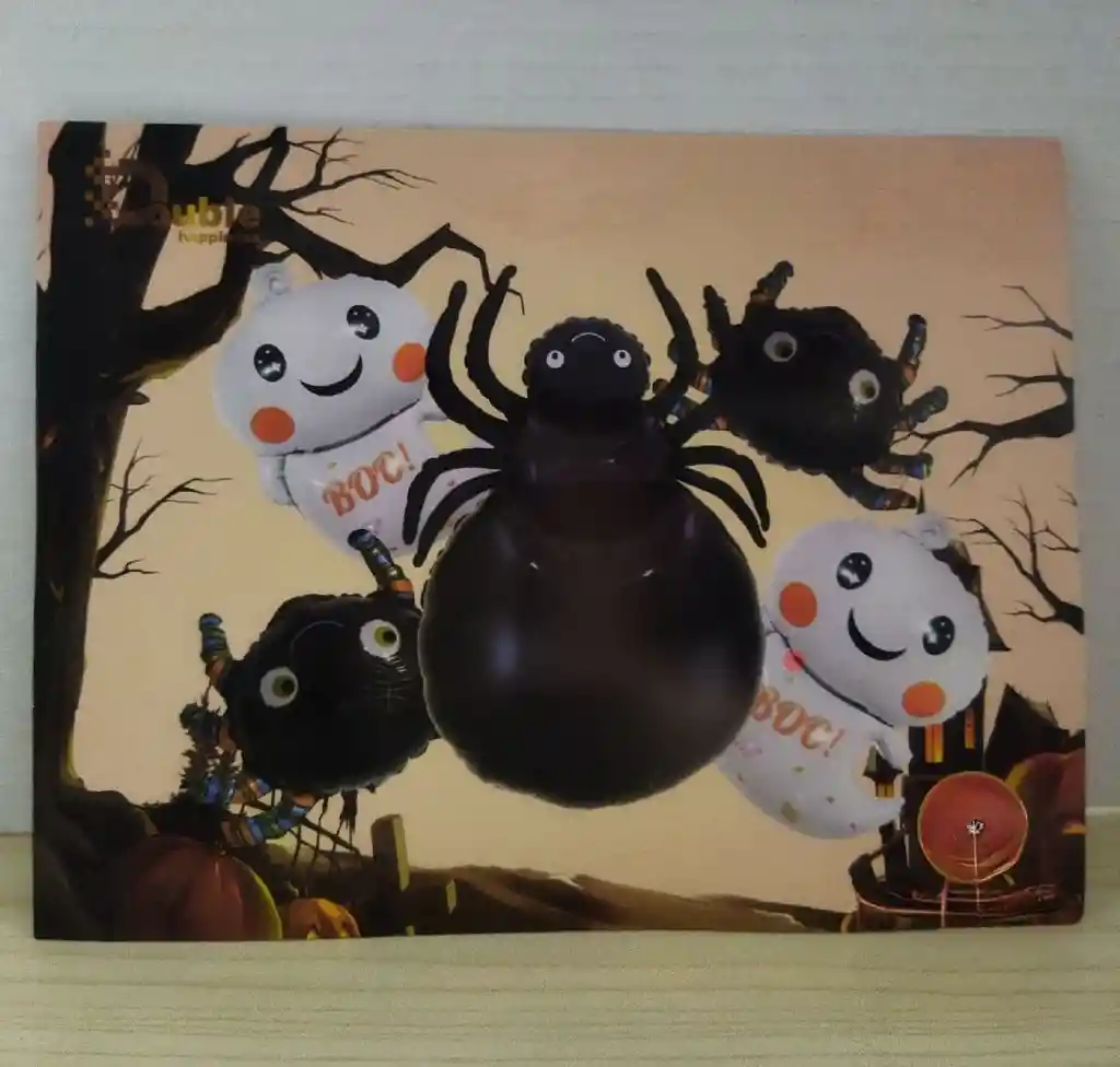 Bouquet X 5 Globos Metalizados Halloween Arañas Y Fantasmas