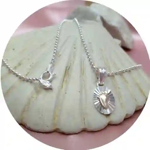 Cadena Mas Dije Pie Con Laminilla 0ro Plata Ley 925
