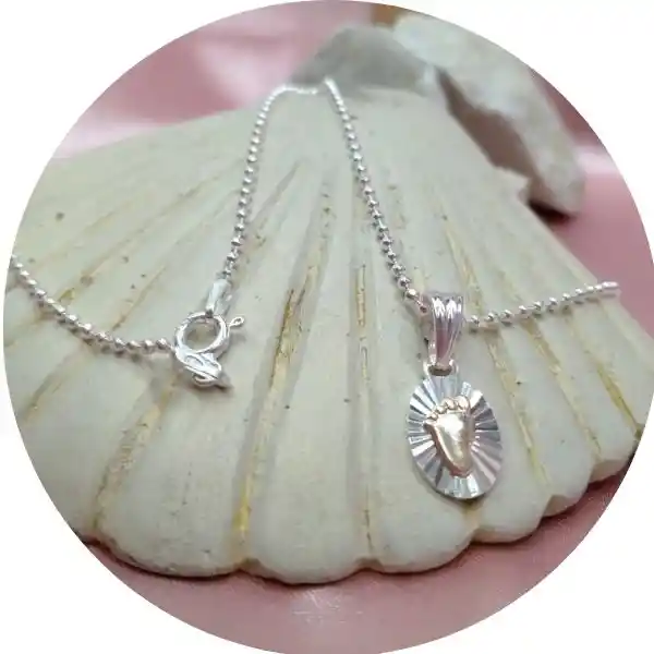 Cadena Mas Dije Pie Con Laminilla 0ro Plata Ley 925