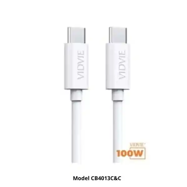 Cable Cargador 100w 1m Usb-c - Usb-c Vidvie Cb4013 White 5a