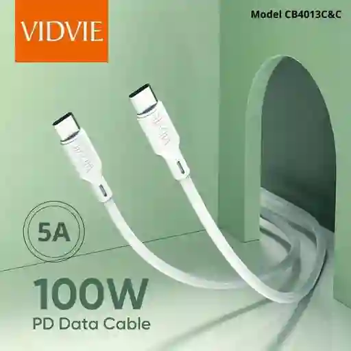 Cable Cargador 100w 1m Usb-c - Usb-c Vidvie Cb4013 White 5a