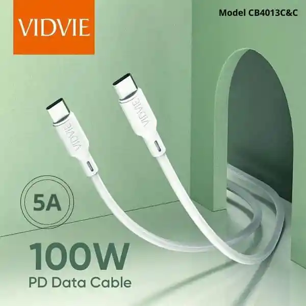 Cable Cargador 100w 1m Usb-c - Usb-c Vidvie Cb4013 White 5a