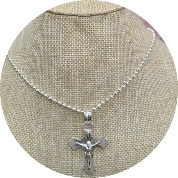 Cadena Mas Dije Cruz Grabada Con Laminilla 0ro Plata Ley 925