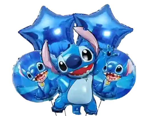 Bouquet Globos Stitch Azul X5 Piezas