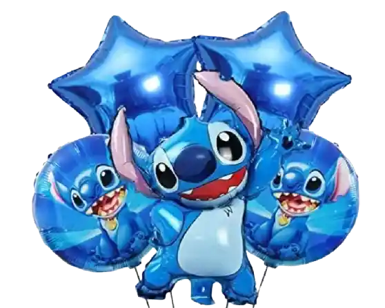 Bouquet Globos Stitch Azul X5 Piezas