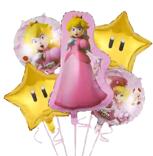 Bouquet Set Globos Princesa Peach Mario 5 Piezas
