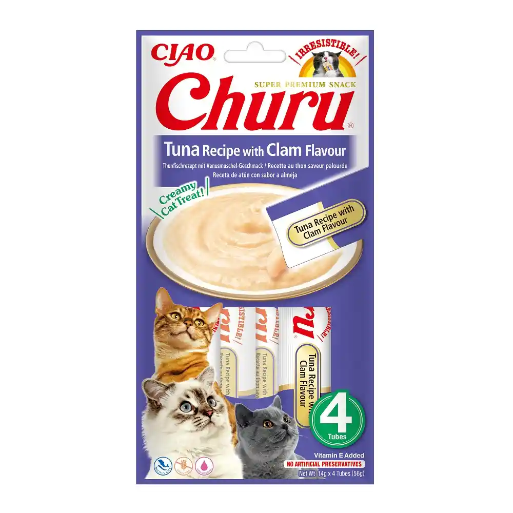 Pack 4 Sachets Churu Atun Con Sabor De Almeja Para Gato 56g