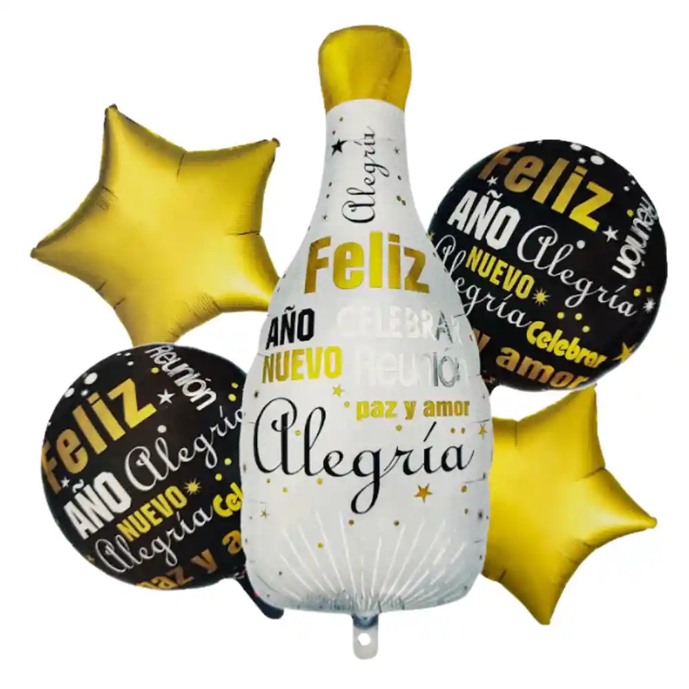 Set De Globos Bouquet Champagne Feliz Año Nuevo