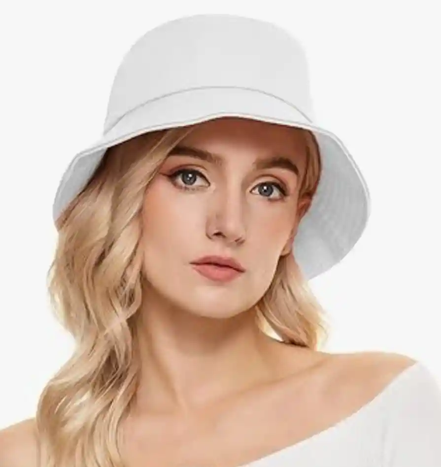 Gorro Pesquero Doble Faz Unicolor Tipo Bucket Para Adultos Blanco