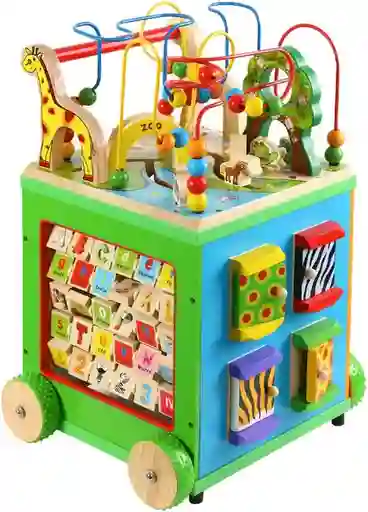 Andador De Aprendizaje Para Empujar En Madera Para Bebés Desde 1 Año Con Alambrado Y Motricidad, Rompecabezas, Letras Y Figuras