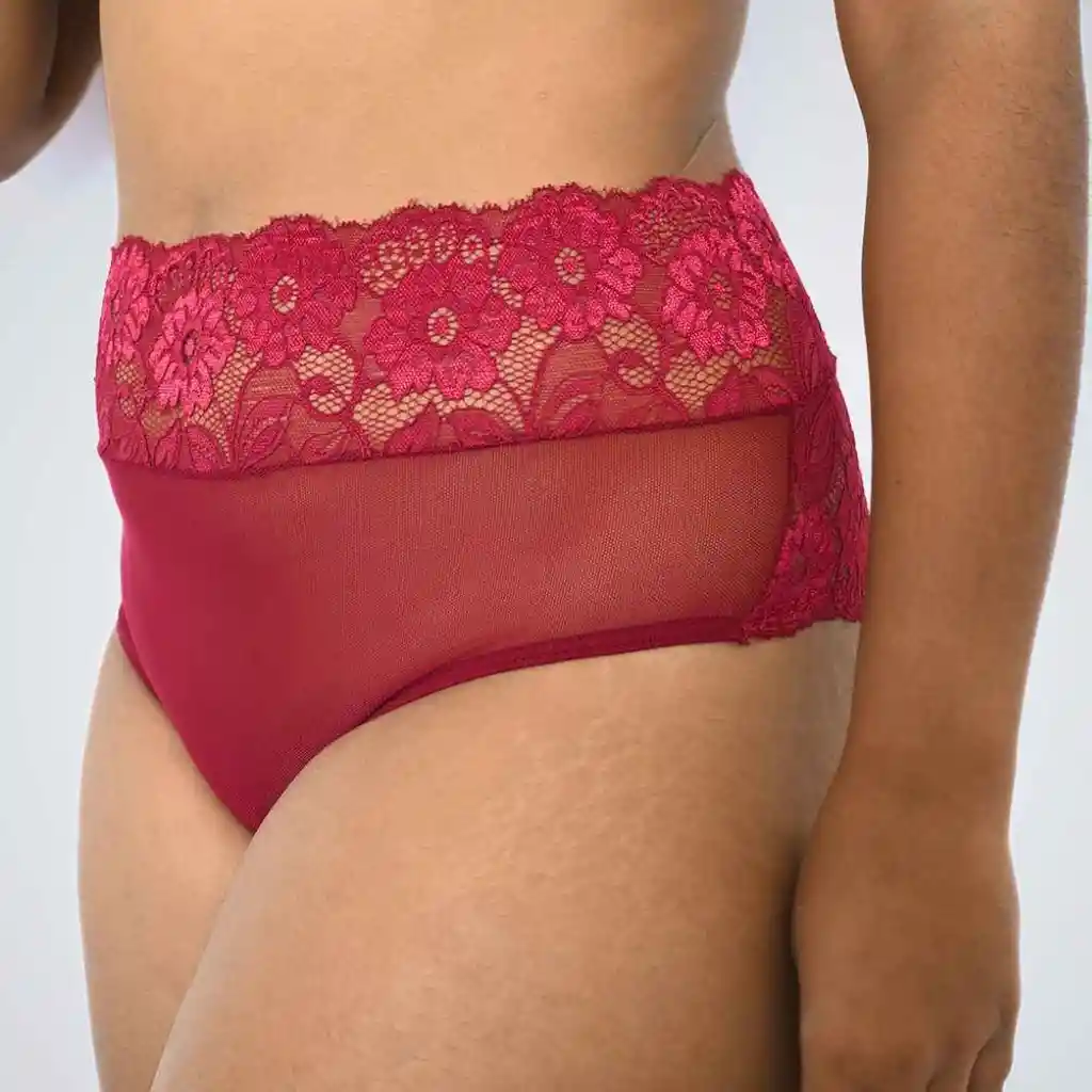 Talla Xl Panty De Encaje Tiro Alto Luna Vinotinto