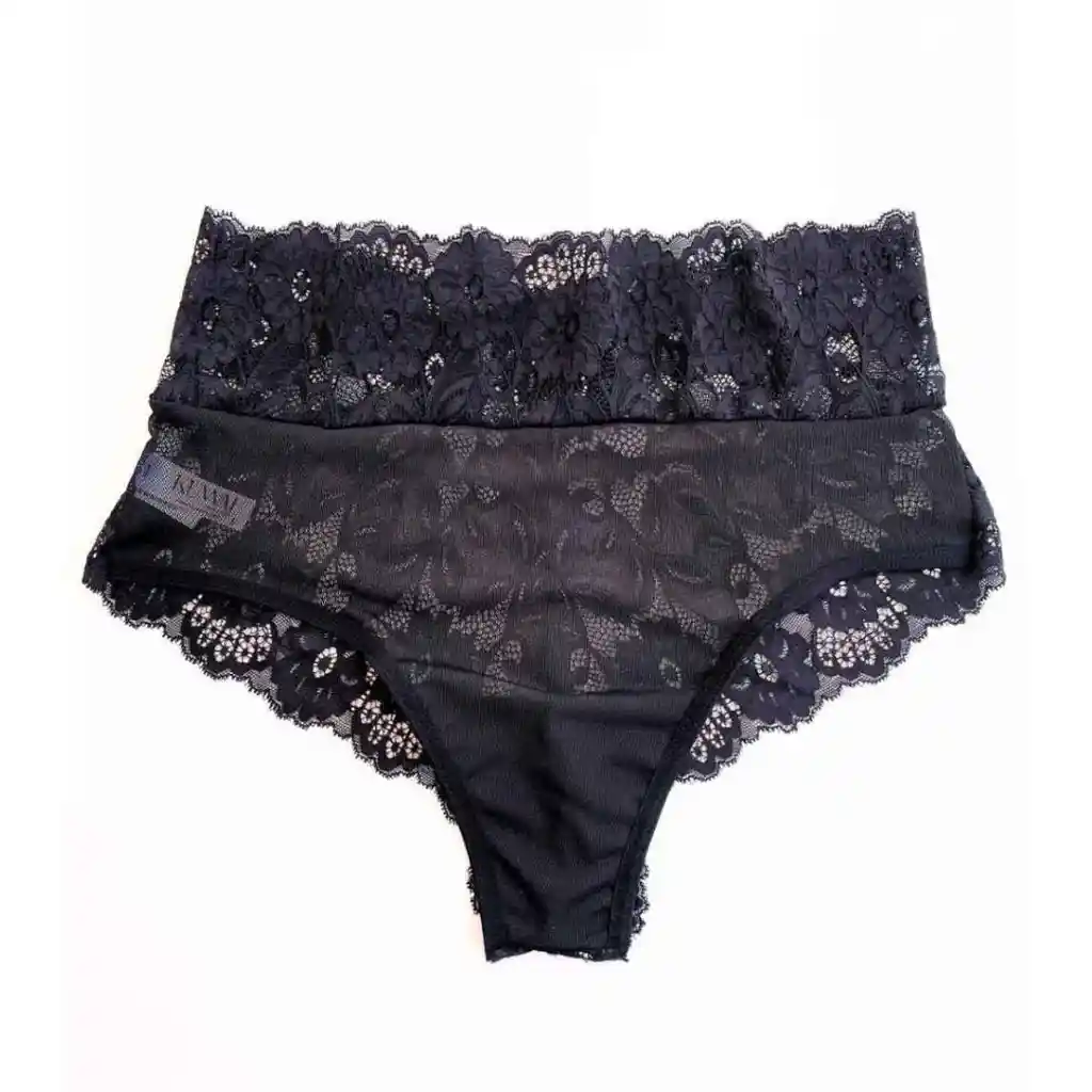 Talla Xl Panty De Encaje Tiro Alto Luna Negra