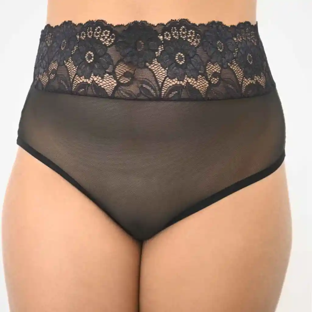 Talla Xl Panty De Encaje Tiro Alto Luna Negra