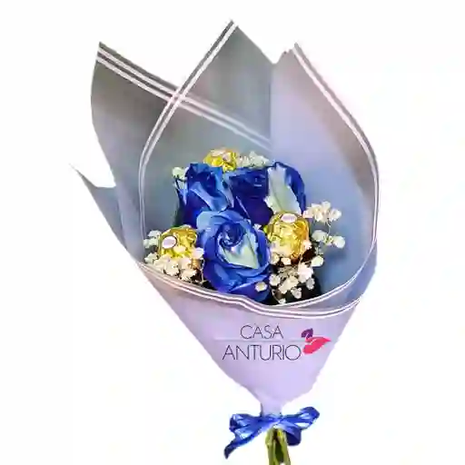 Bouquet De Rosas Azules Y Chocolates Ferrero Rocher