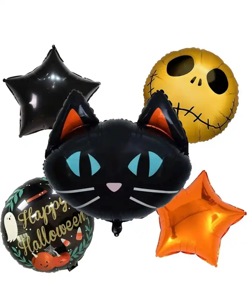 Globos Halloween Set X 5 Metalizados Brujas