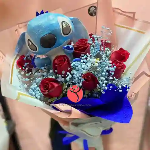 Bouquet De Rosas Rojas Y Peluche Stich