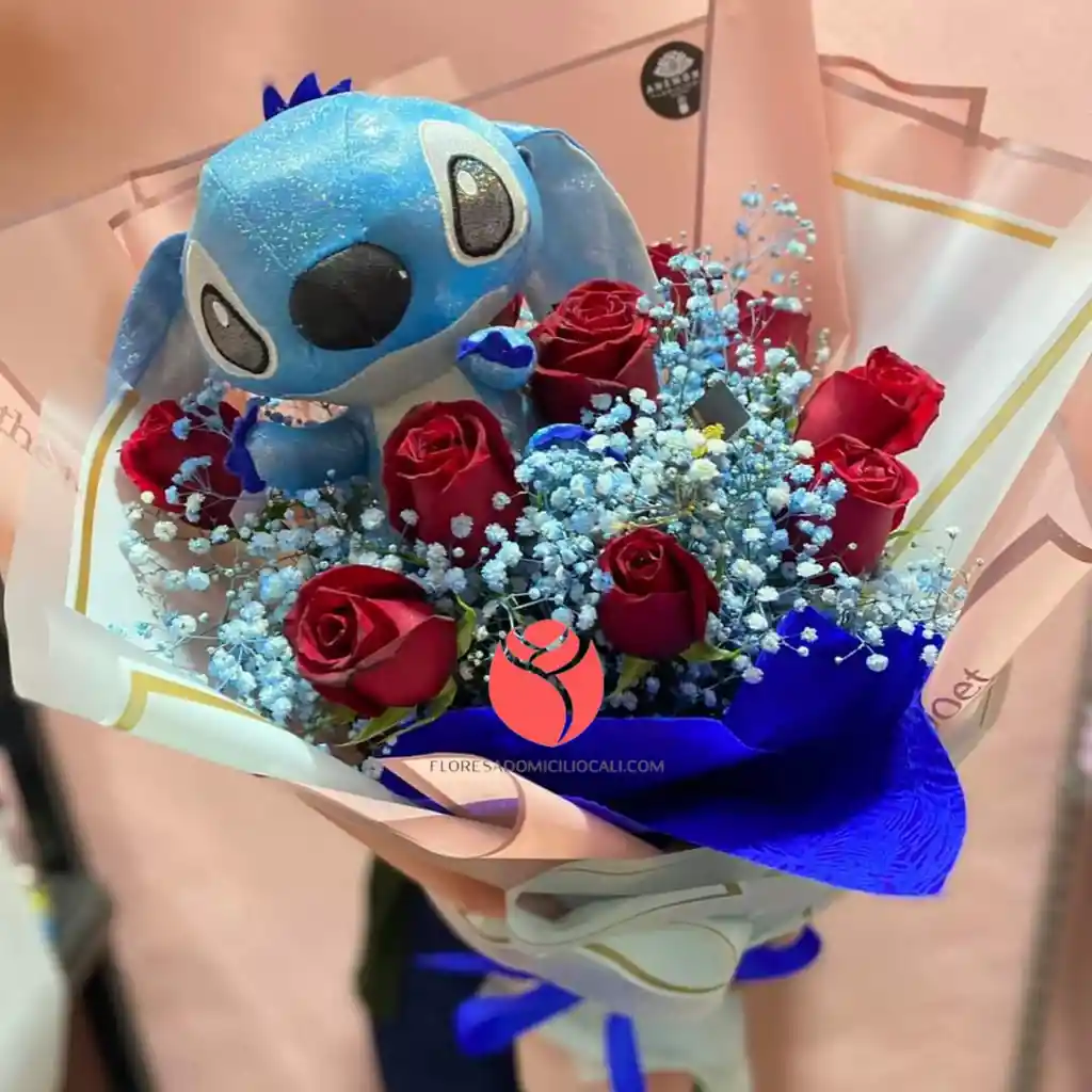 Bouquet De Rosas Rojas Y Peluche Stich