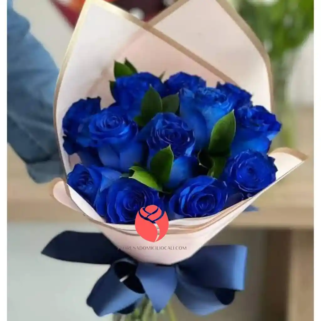 Ramillete +12 Rosas Azules Floristeria En Cali