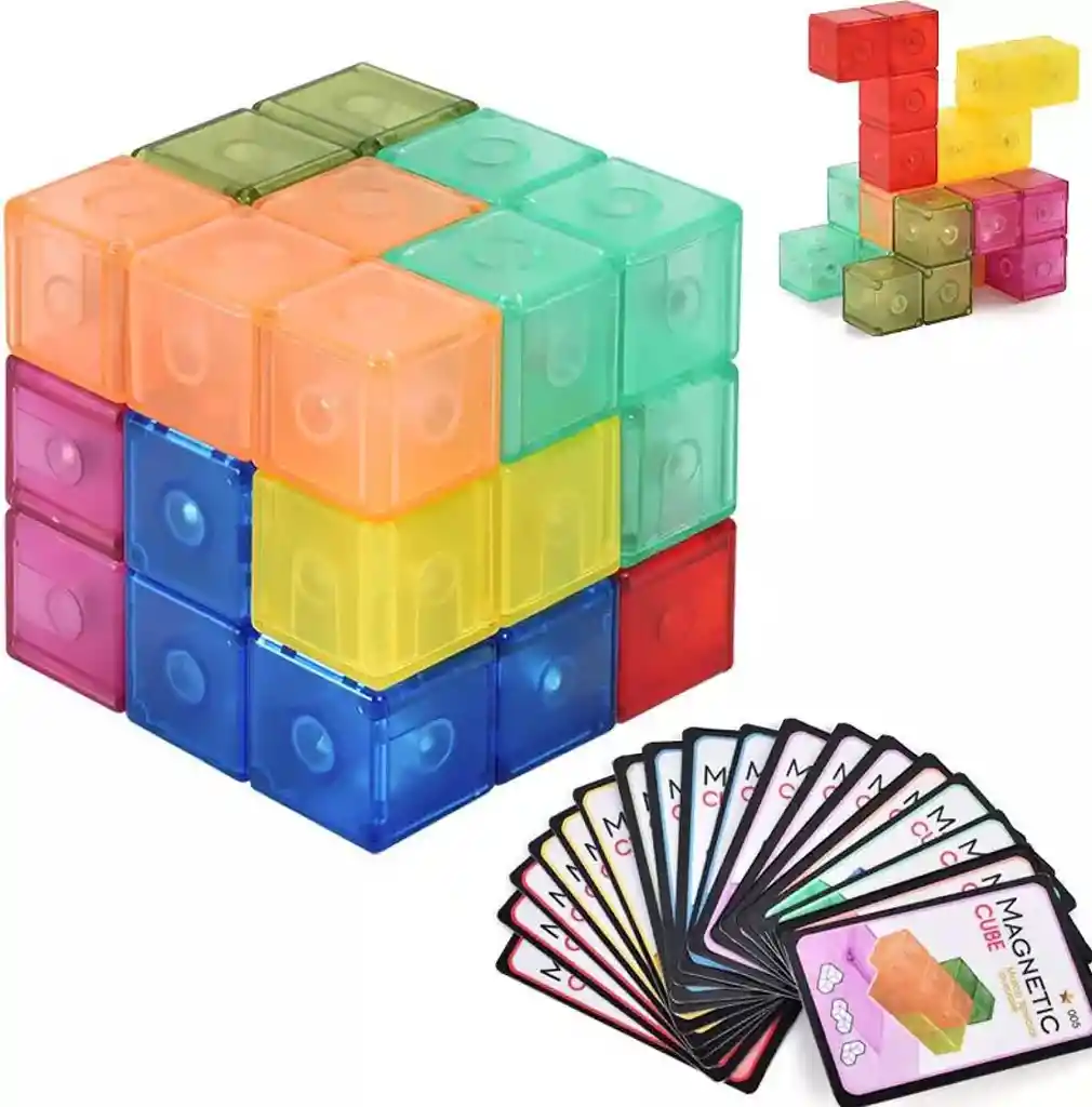 Cubo Magnético De Construcción. 108 Formas De Cubo Con 54 Tarjetas Guía De Bloques