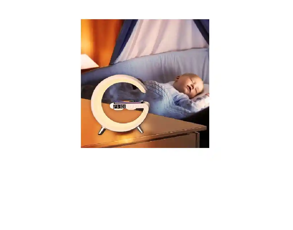 Lampara Parlante G Cargador Inalámbrico, Reloj / Alarma Y App Bluetooth