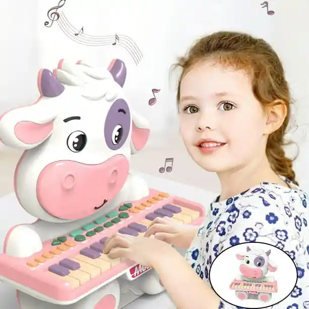 Lindo Teclado De Vaca De Dibujos Animados, Piano De Juguete , Juguetes Musicales, 24 Teclas,
