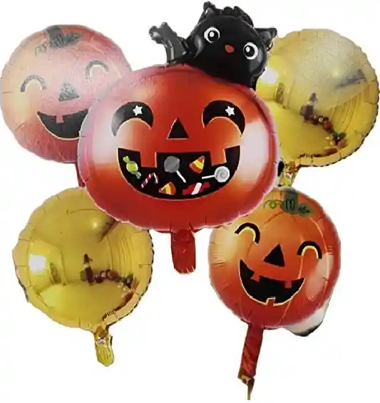 Globo Metalizado Halloween Set X 5 Caza Embrujada Calabaza