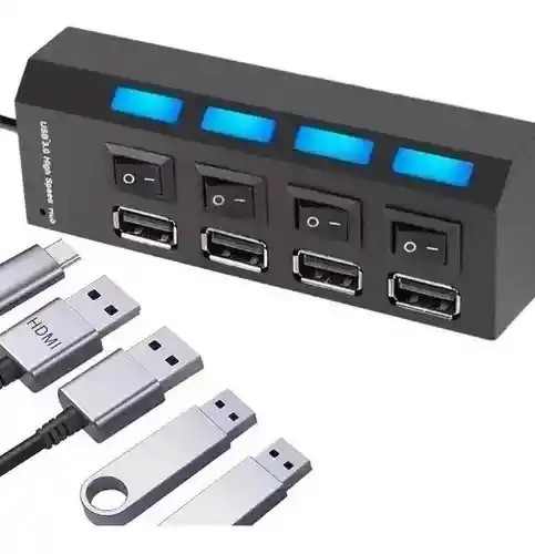 Multi Hub Usb 4 Puertos Usb 2.0 Led Con Switch Individual