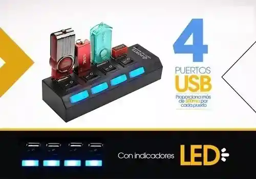 Multi Hub Usb 4 Puertos Usb 2.0 Led Con Switch Individual