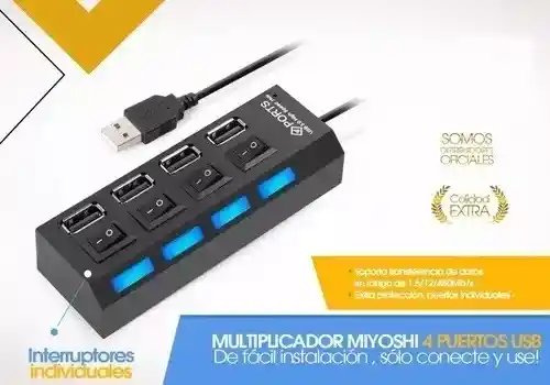 Multi Hub Usb 4 Puertos Usb 2.0 Led Con Switch Individual