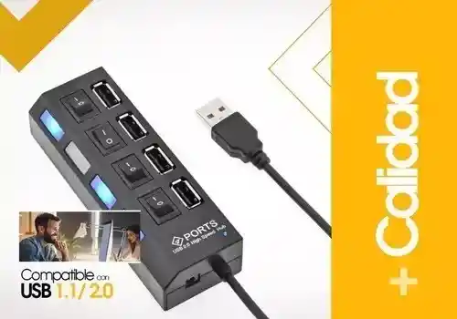 Multi Hub Usb 4 Puertos Usb 2.0 Led Con Switch Individual