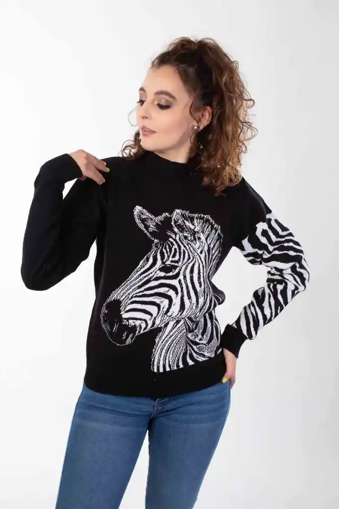 Sweater Cebra Negro Blanco