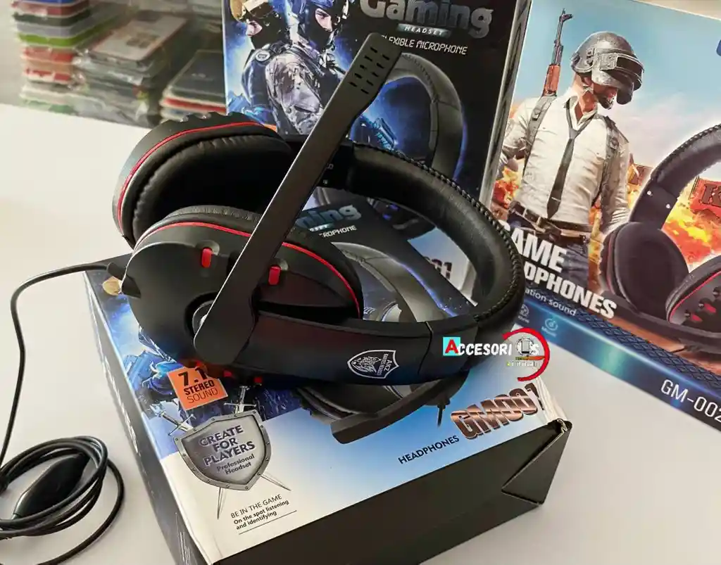 Diadema Gamer Gm-001-002 /*negro Con Rojo*