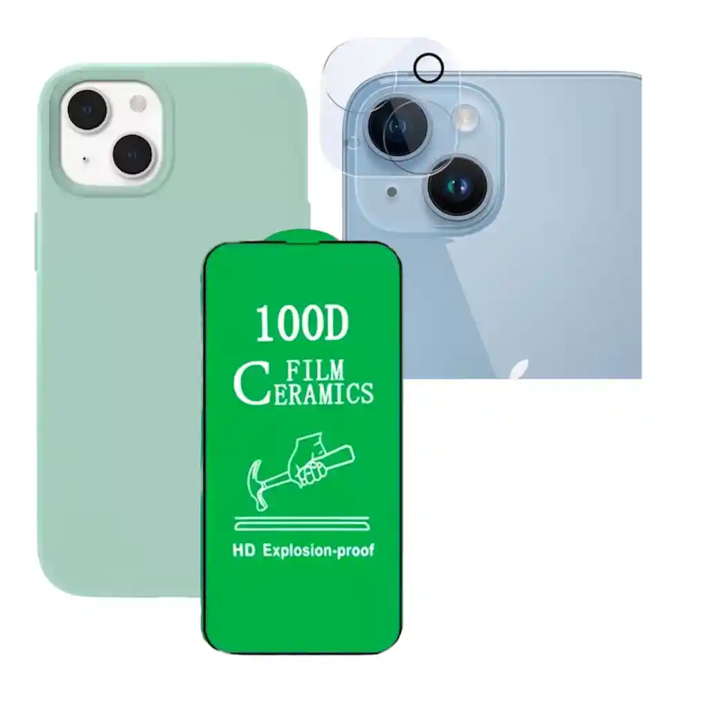 Funda Silicone Case + Cerámico+ Vidrio Cámara Para Iphone 15 Verde Menta