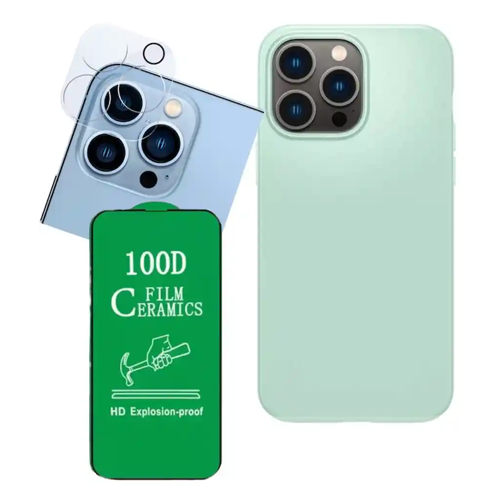 Silicone Case + Cerámico+ Cámara Iphone 15 Pro Verde Menta