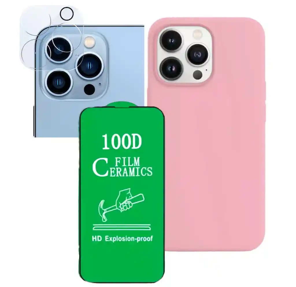 Silicone Case + Cerámico+ Vidrio Cámara Para Iphone 15 Pro Rosa