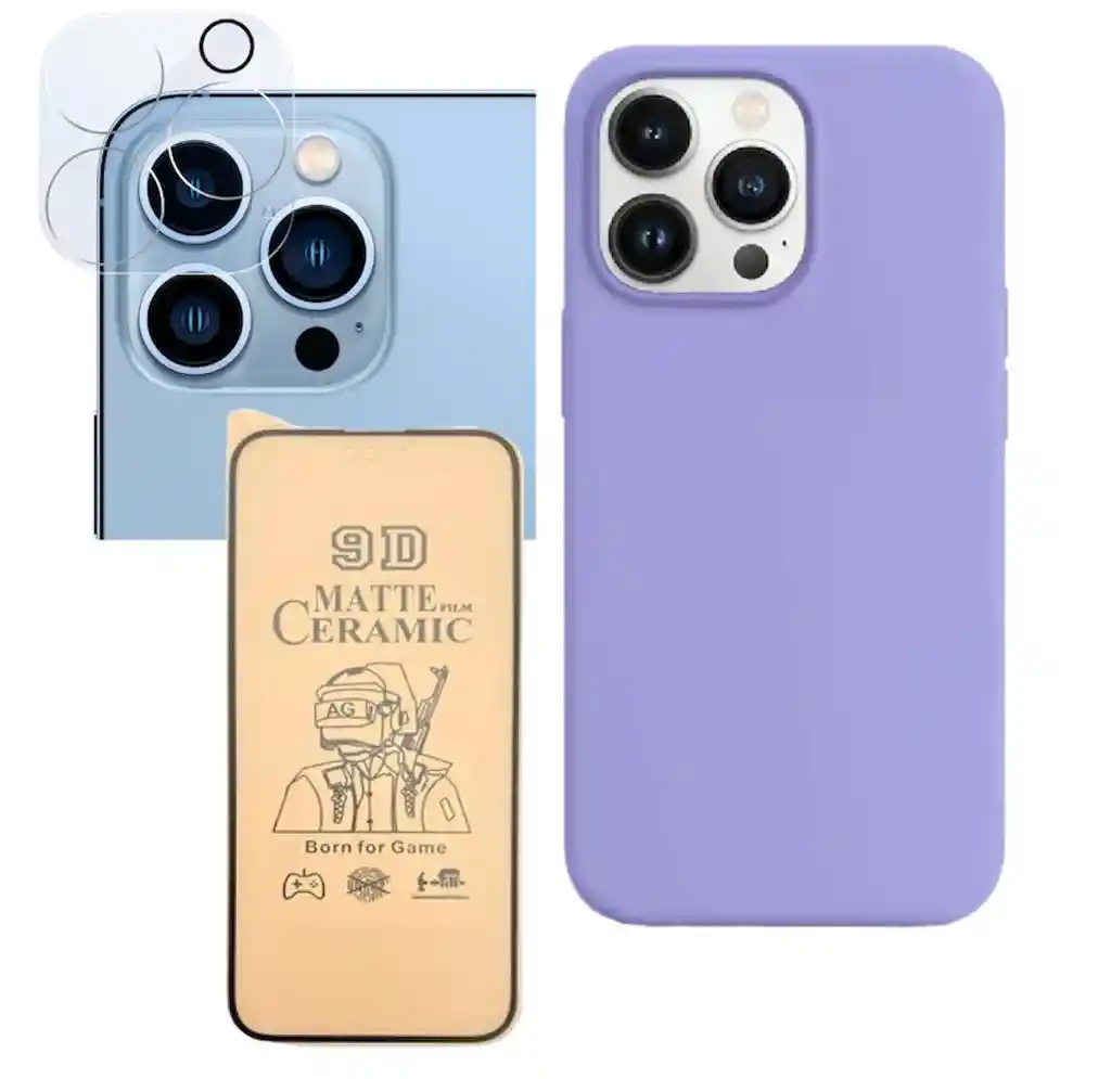 Silicone Case + Cerámico Matte+ Cámara Iphone 15 Pro Lila