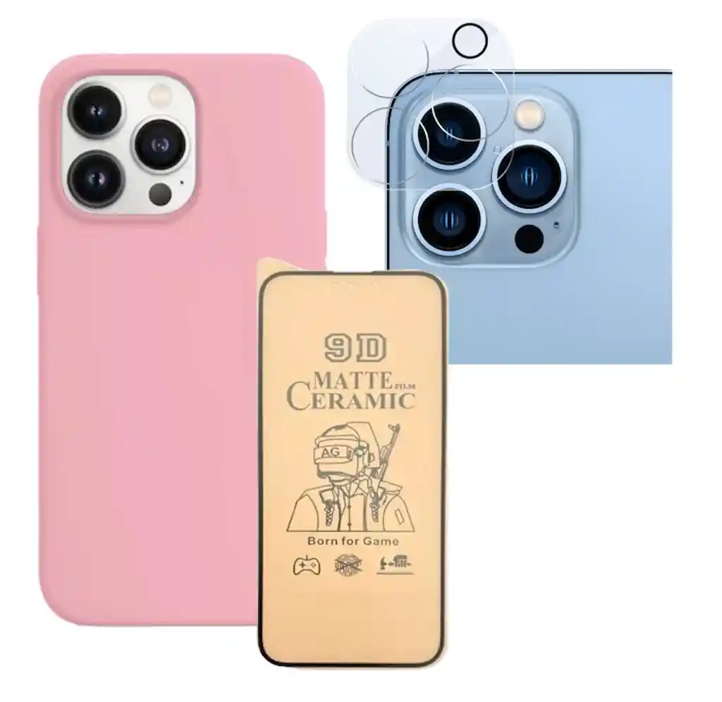 Silicone Case + Cerámico Matte+ Cámara Iphone 15 Pro Max Rosa