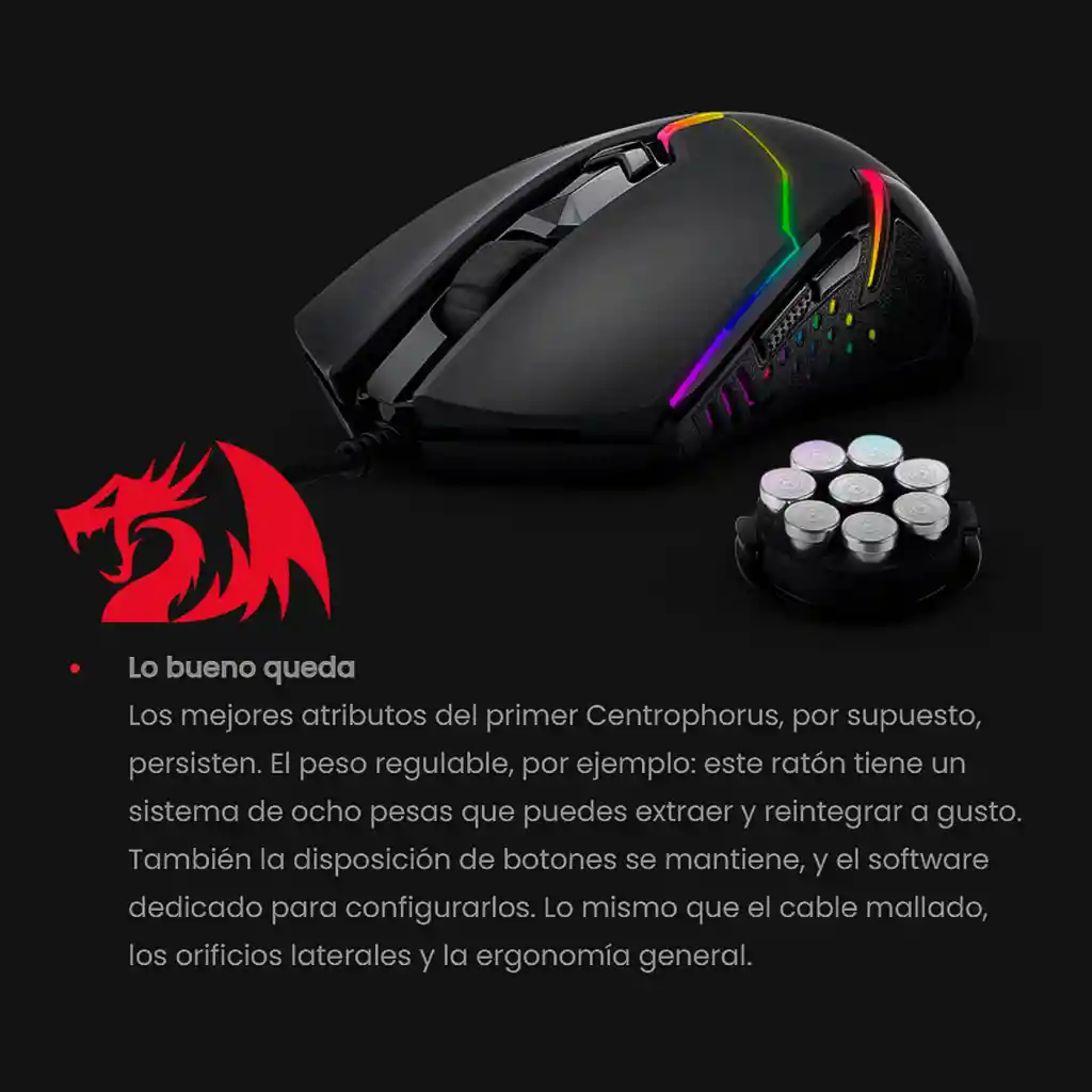 Redragon Mouse Gamerm601-rgb Centrophorus, 7200dpi, 8 Pesas